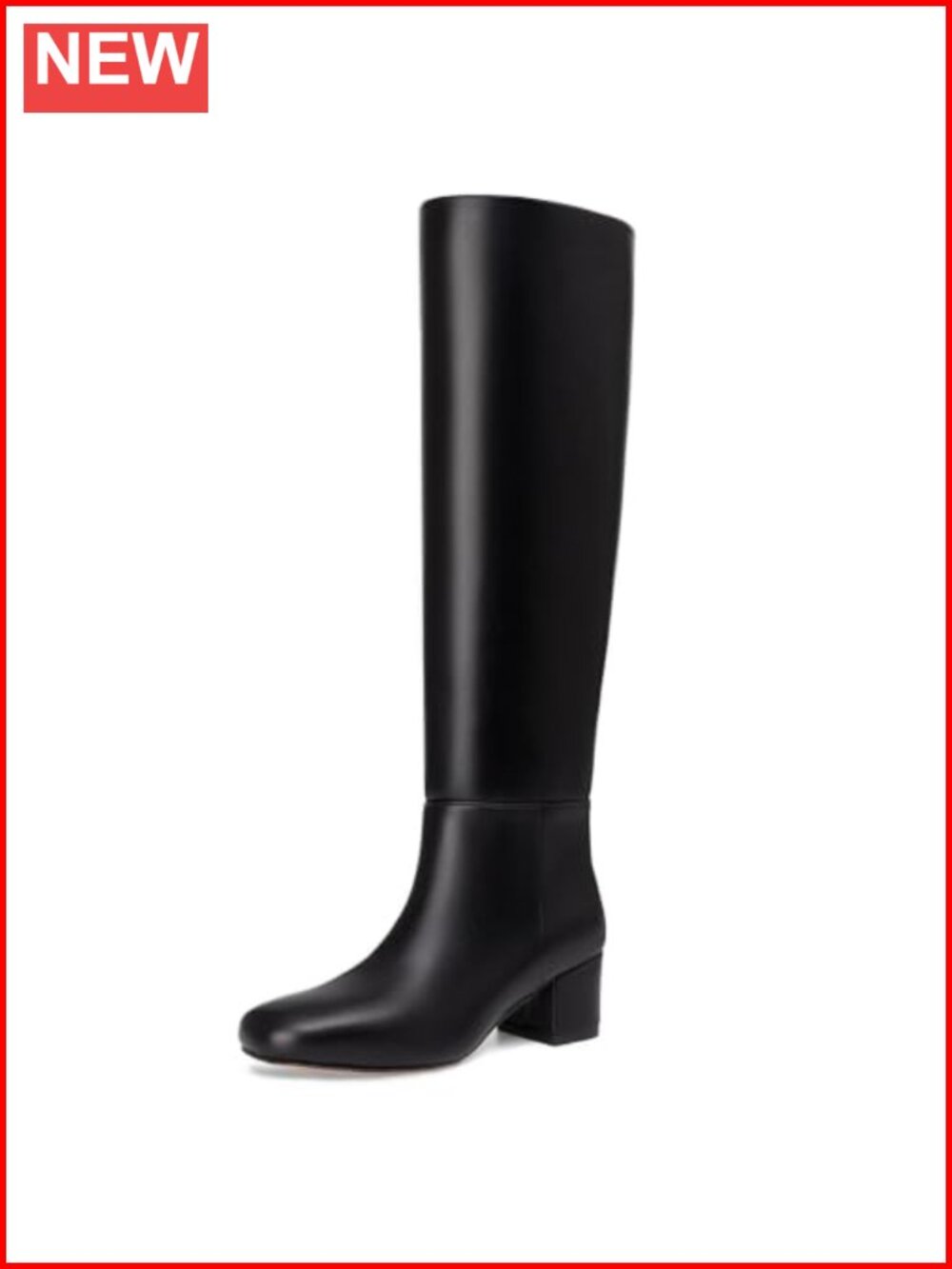 Women's Knee High Boots Faux Leather Chunky Low Heel Pull On